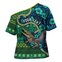 Personalised Solomon Islands Independence Day Cross Shoulder Shirt Crocodile Hibiscus Tribal Pattern DT05 - Polynesian Pride
