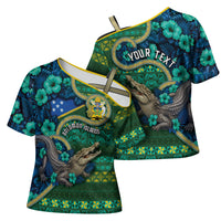 Personalised Solomon Islands Independence Day Cross Shoulder Shirt Crocodile Hibiscus Tribal Pattern DT05 - Polynesian Pride