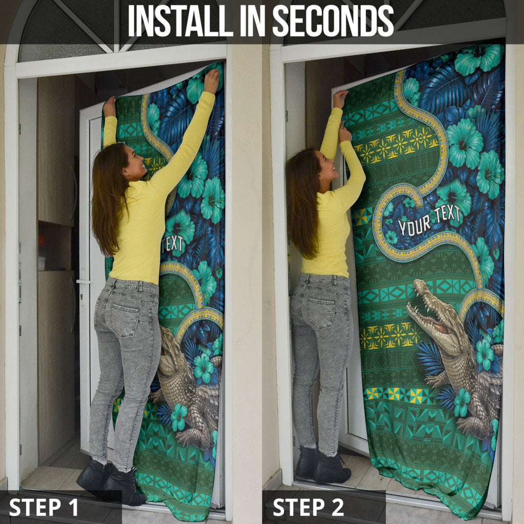 Personalised Solomon Islands Independence Day Door Cover Crocodile Hibiscus Tribal Pattern DT05 - Polynesian Pride