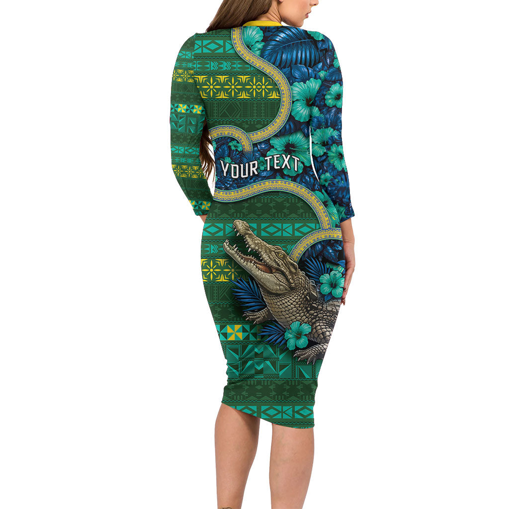 Personalised Solomon Islands Independence Day Family Matching Long Sleeve Bodycon Dress and Hawaiian Shirt Crocodile Hibiscus Tribal Pattern DT05 - Polynesian Pride