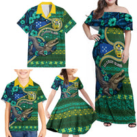 Personalised Solomon Islands Independence Day Family Matching Off Shoulder Maxi Dress and Hawaiian Shirt Crocodile Hibiscus Tribal Pattern DT05 - Polynesian Pride
