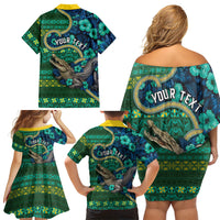 Personalised Solomon Islands Independence Day Family Matching Off Shoulder Short Dress and Hawaiian Shirt Crocodile Hibiscus Tribal Pattern DT05 - Polynesian Pride