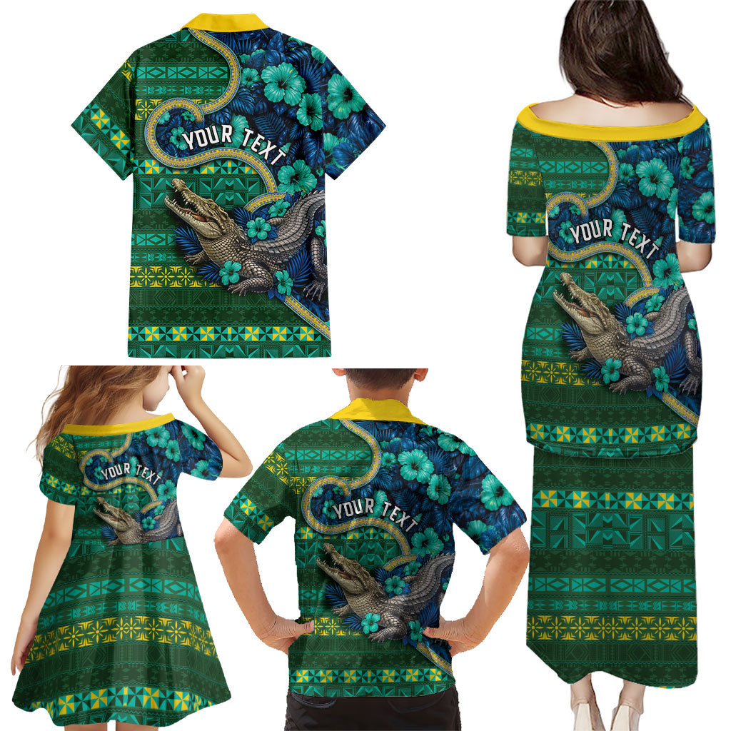 Personalised Solomon Islands Independence Day Family Matching Puletasi and Hawaiian Shirt Crocodile Hibiscus Tribal Pattern DT05 - Polynesian Pride