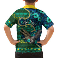 Personalised Solomon Islands Independence Day Family Matching Summer Maxi Dress and Hawaiian Shirt Crocodile Hibiscus Tribal Pattern DT05 - Polynesian Pride