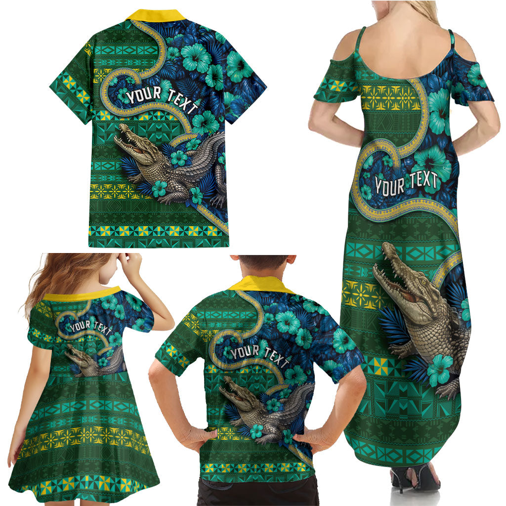 Personalised Solomon Islands Independence Day Family Matching Summer Maxi Dress and Hawaiian Shirt Crocodile Hibiscus Tribal Pattern DT05 - Polynesian Pride