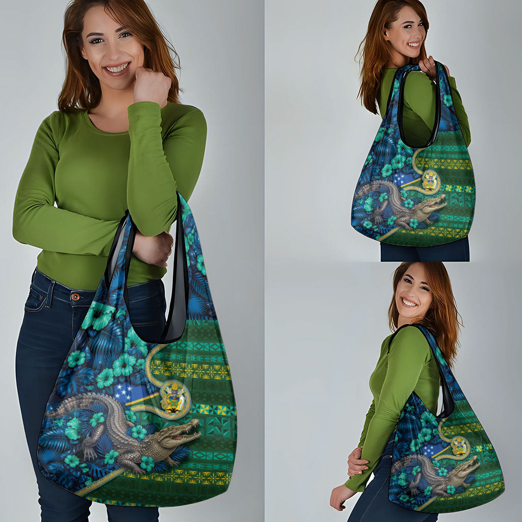 Solomon Islands Independence Day Grocery Bag Crocodile Hibiscus Tribal Pattern DT05 - Polynesian Pride
