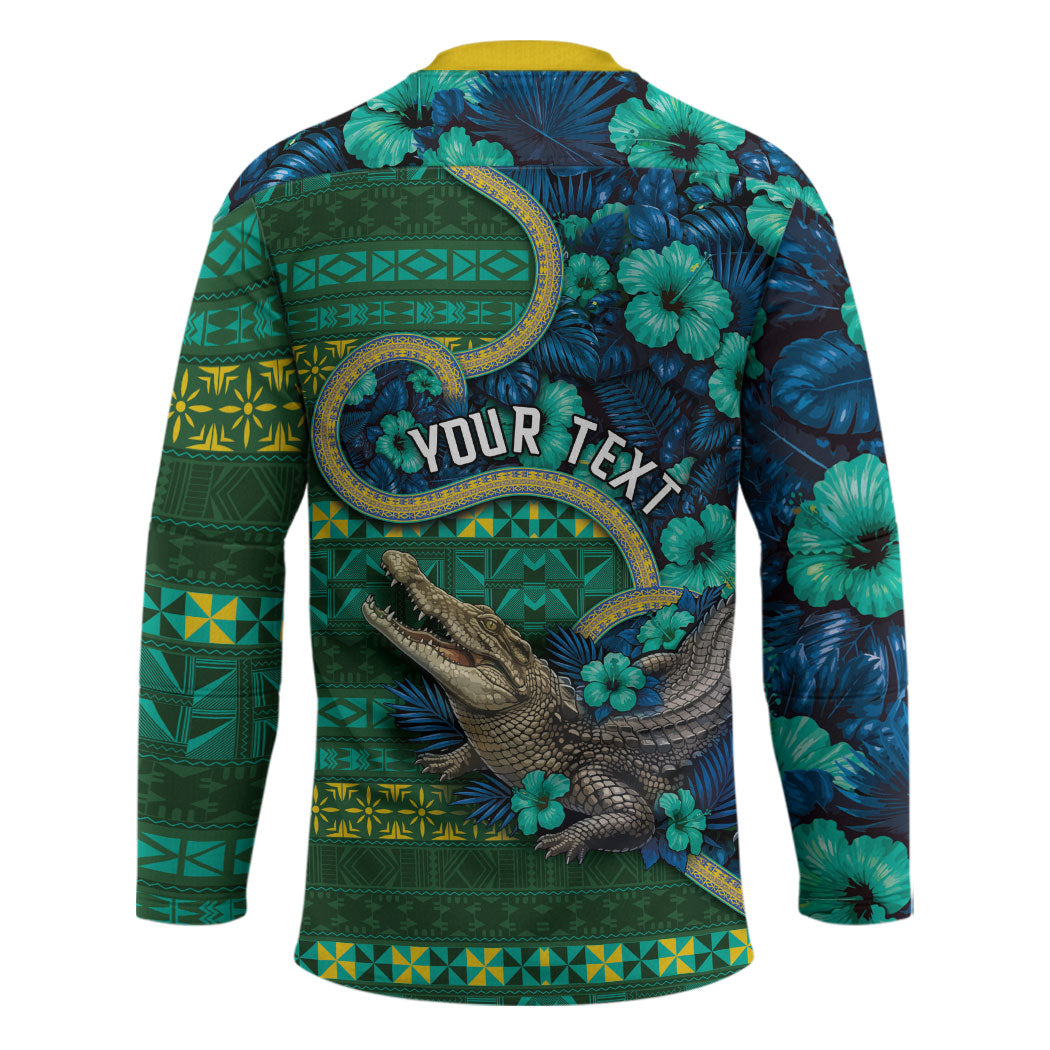 Personalised Solomon Islands Independence Day Hockey Jersey Crocodile Hibiscus Tribal Pattern DT05 - Polynesian Pride