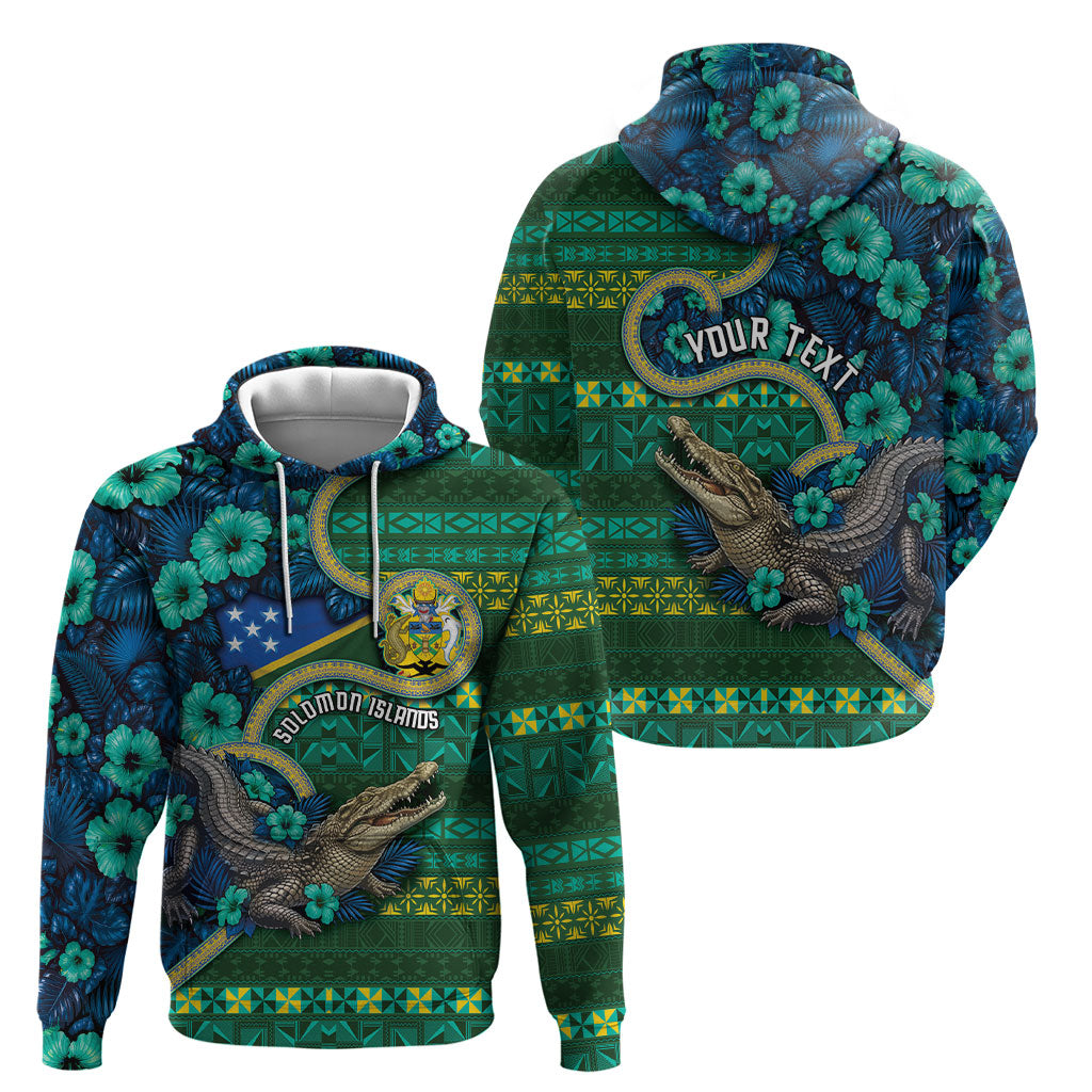 Personalised Solomon Islands Independence Day Hoodie Crocodile Hibiscus Tribal Pattern DT05 - Polynesian Pride