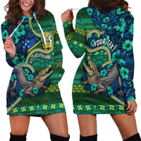 Personalised Solomon Islands Independence Day Hoodie Dress Crocodile Hibiscus Tribal Pattern DT05 - Polynesian Pride
