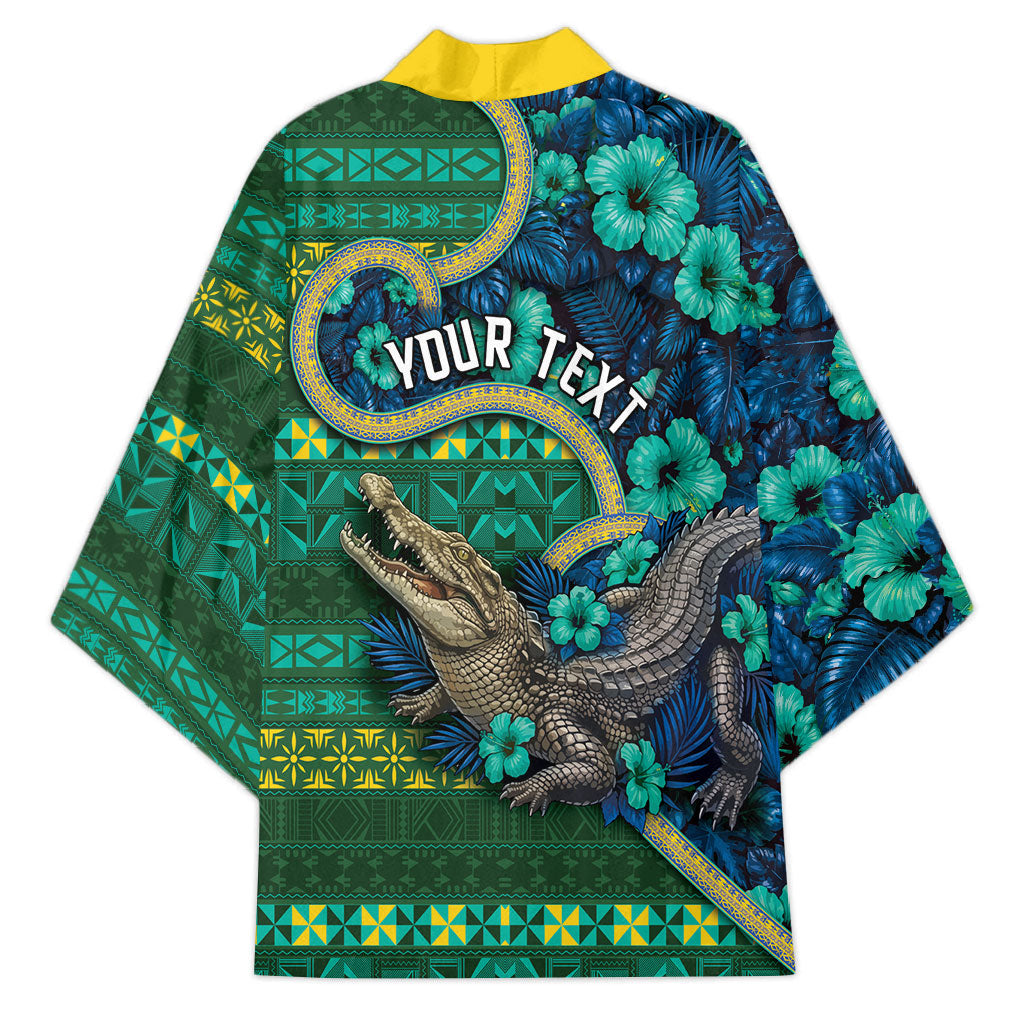 Personalised Solomon Islands Independence Day Kimono Crocodile Hibiscus Tribal Pattern DT05 - Polynesian Pride