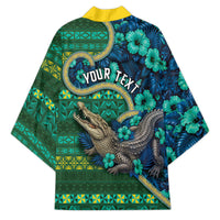 Personalised Solomon Islands Independence Day Kimono Crocodile Hibiscus Tribal Pattern DT05 - Polynesian Pride