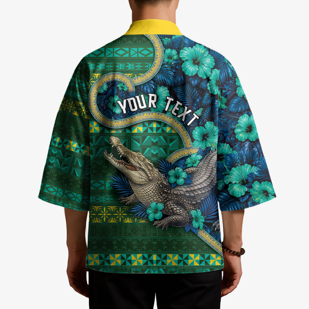Personalised Solomon Islands Independence Day Kimono Crocodile Hibiscus Tribal Pattern DT05 - Polynesian Pride