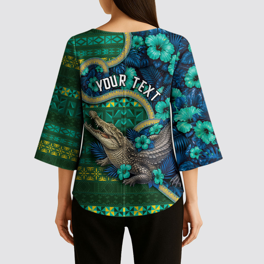Personalised Solomon Islands Independence Day Kimono Sleeve Blouse Crocodile Hibiscus Tribal Pattern DT05 - Polynesian Pride