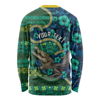 Personalised Solomon Islands Independence Day Long Sleeve Shirt Crocodile Hibiscus Tribal Pattern DT05 - Polynesian Pride