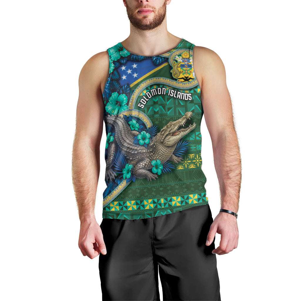 Personalised Solomon Islands Independence Day Men Tank Top Crocodile Hibiscus Tribal Pattern DT05 - Polynesian Pride