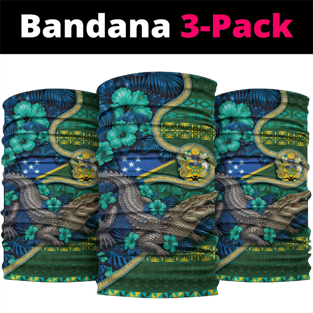 Solomon Islands Independence Day Neck Gaiter Crocodile Hibiscus Tribal Pattern DT05 package One Size: 25*50cm Green - Polynesian Pride