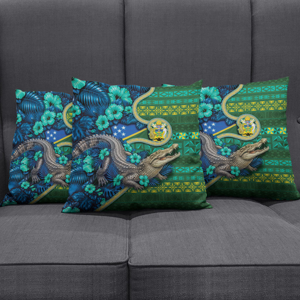 Solomon Islands Independence Day Pillow Cover Crocodile Hibiscus Tribal Pattern DT05 - Polynesian Pride