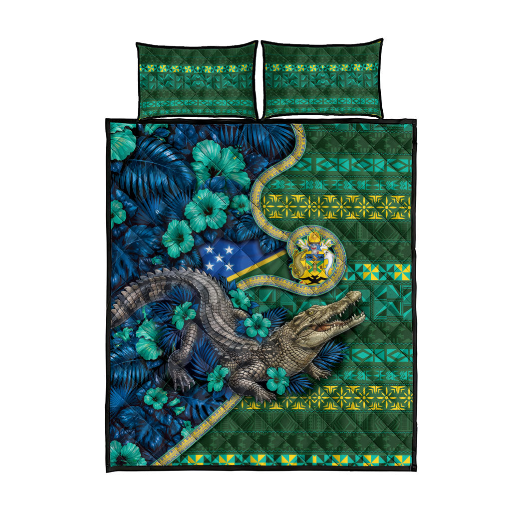 Solomon Islands Independence Day Quilt Bed Set Crocodile Hibiscus Tribal Pattern DT05 - Polynesian Pride