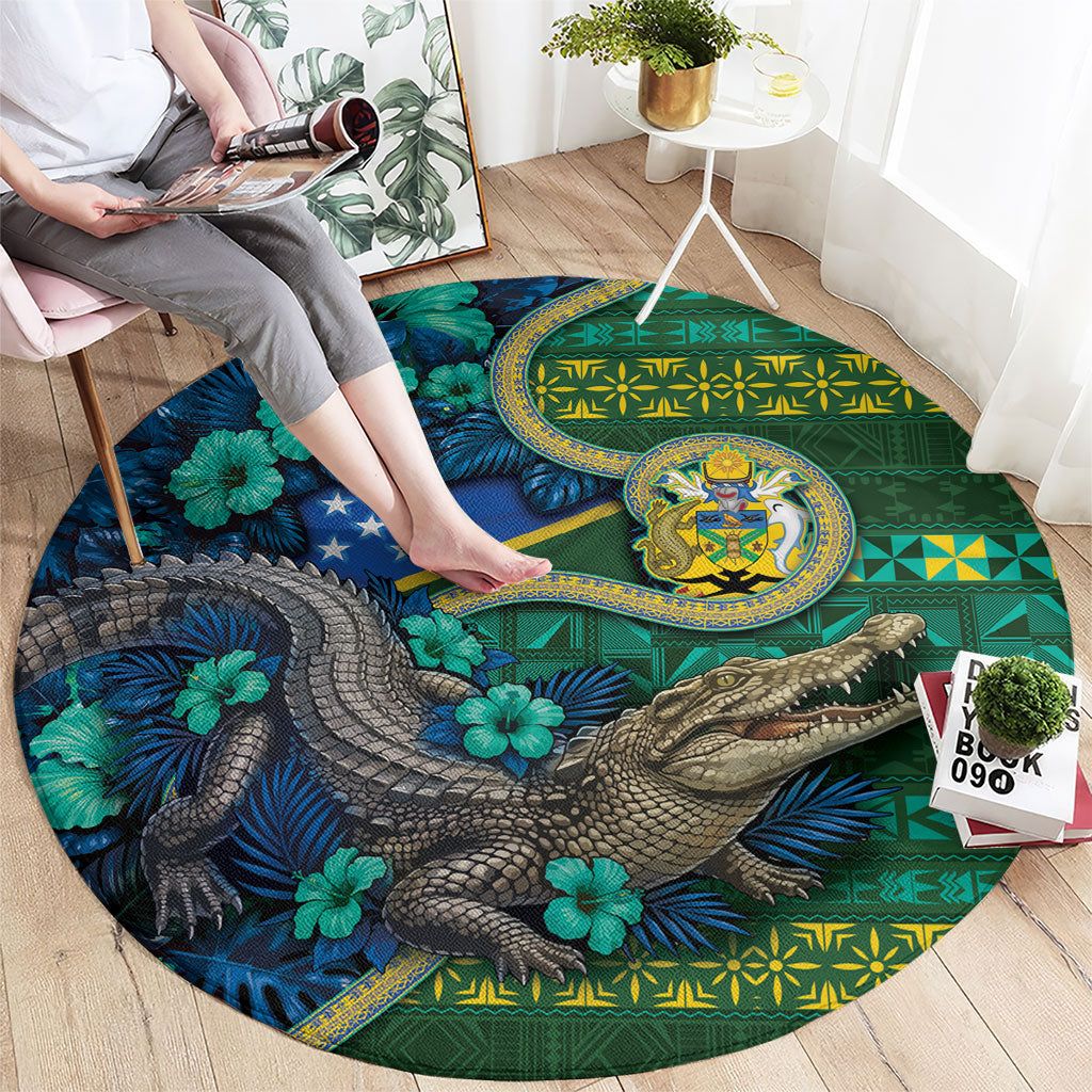 Solomon Islands Independence Day Round Carpet Crocodile Hibiscus Tribal Pattern DT05 - Polynesian Pride