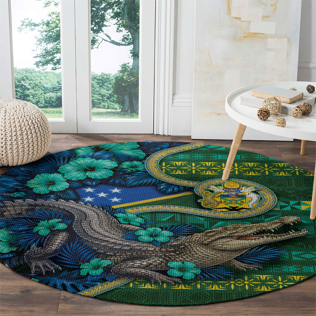 Solomon Islands Independence Day Round Carpet Crocodile Hibiscus Tribal Pattern DT05 - Polynesian Pride