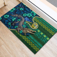 Solomon Islands Independence Day Rubber Doormat Crocodile Hibiscus Tribal Pattern DT05 - Polynesian Pride