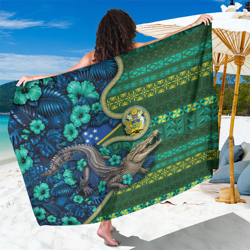 Solomon Islands Independence Day Sarong Crocodile Hibiscus Tribal Pattern DT05 One Size 44 x 66 inches Green - Polynesian Pride