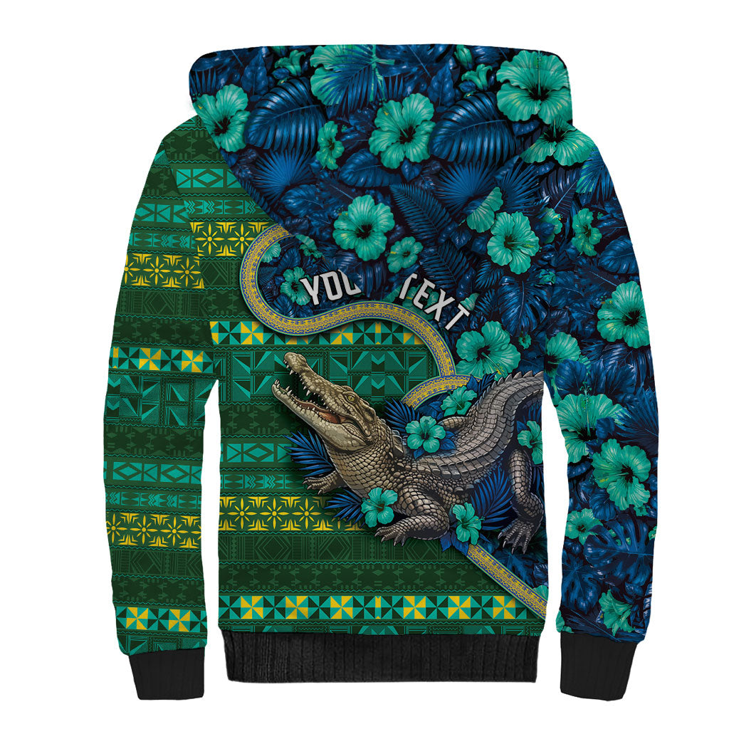 Personalised Solomon Islands Independence Day Sherpa Hoodie Crocodile Hibiscus Tribal Pattern DT05 - Polynesian Pride