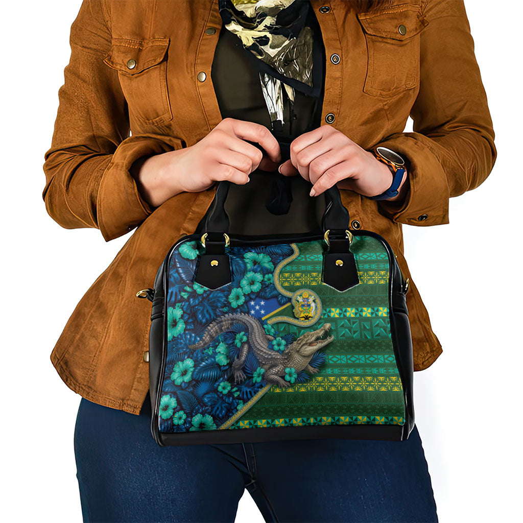 Solomon Islands Independence Day Shoulder Handbag Crocodile Hibiscus Tribal Pattern DT05 - Polynesian Pride