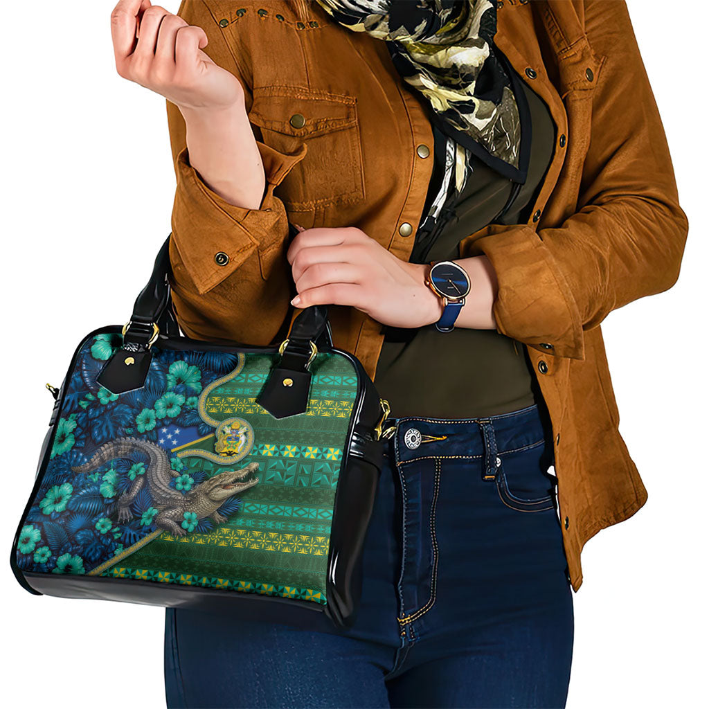 Solomon Islands Independence Day Shoulder Handbag Crocodile Hibiscus Tribal Pattern DT05 - Polynesian Pride