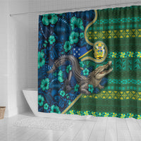 Solomon Islands Independence Day Shower Curtain Crocodile Hibiscus Tribal Pattern DT05 - Polynesian Pride