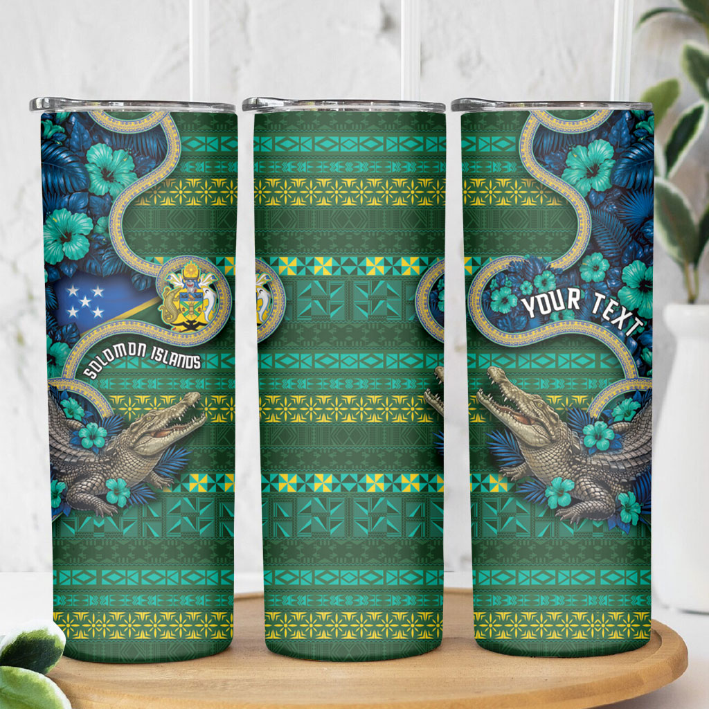 Personalised Solomon Islands Independence Day Skinny Tumbler Crocodile Hibiscus Tribal Pattern DT05 - Polynesian Pride