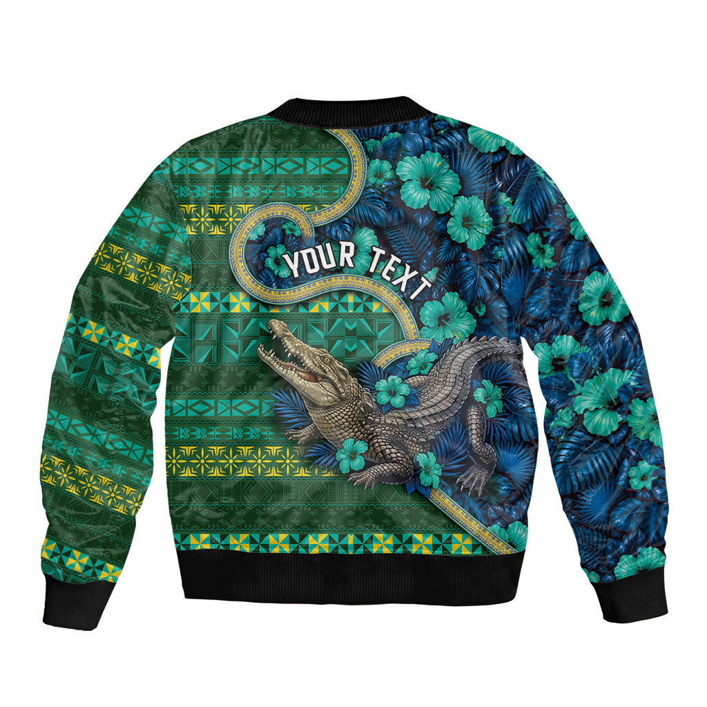 Personalised Solomon Islands Independence Day Sleeve Zip Bomber Jacket Crocodile Hibiscus Tribal Pattern DT05 - Polynesian Pride