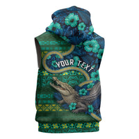 Personalised Solomon Islands Independence Day Sleeveless Hoodie Crocodile Hibiscus Tribal Pattern DT05 - Polynesian Pride
