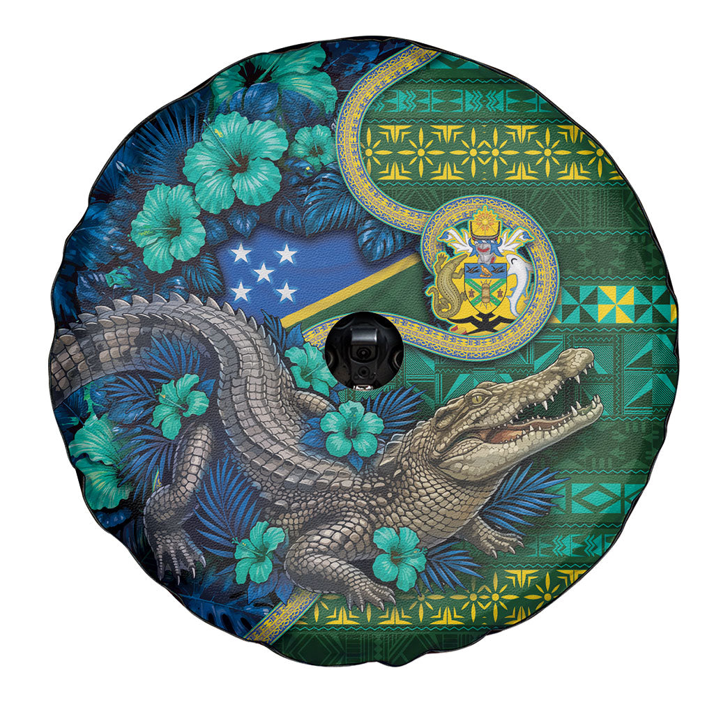 Solomon Islands Independence Day Spare Tire Cover Crocodile Hibiscus Tribal Pattern DT05 - Polynesian Pride
