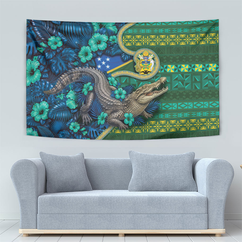 Solomon Islands Independence Day Tapestry Crocodile Hibiscus Tribal Pattern DT05 - Polynesian Pride