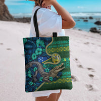 Solomon Islands Independence Day Tote Bag Crocodile Hibiscus Tribal Pattern DT05 - Polynesian Pride
