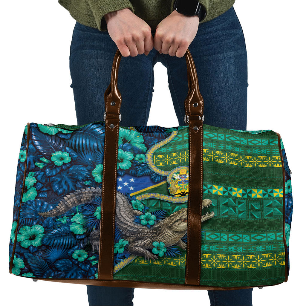 Solomon Islands Independence Day Travel Bag Crocodile Hibiscus Tribal Pattern DT05 Green - Polynesian Pride