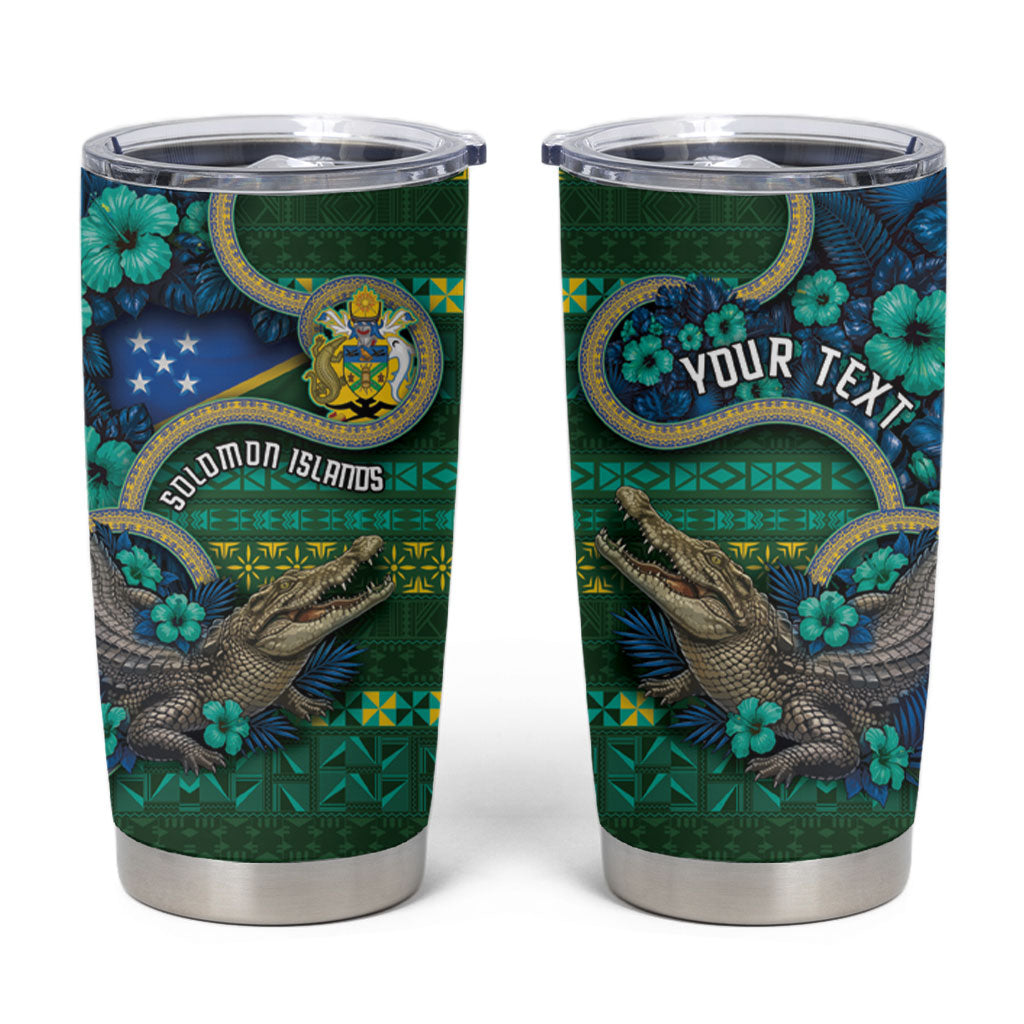 Personalised Solomon Islands Independence Day Tumbler Cup Crocodile Hibiscus Tribal Pattern DT05 Green - Polynesian Pride