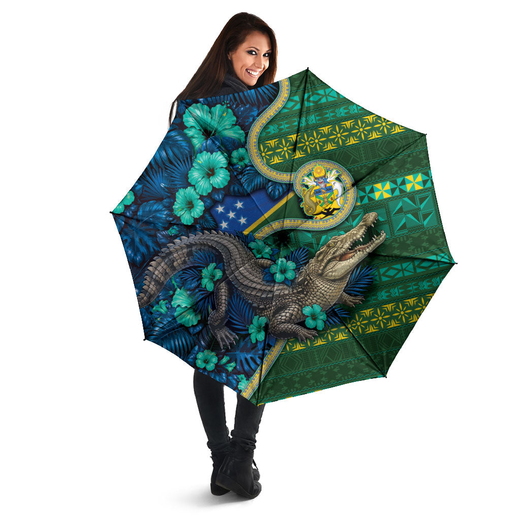 Solomon Islands Independence Day Umbrella Crocodile Hibiscus Tribal Pattern DT05 - Polynesian Pride