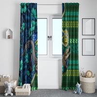 Solomon Islands Independence Day Window Curtain Crocodile Hibiscus Tribal Pattern DT05 - Polynesian Pride