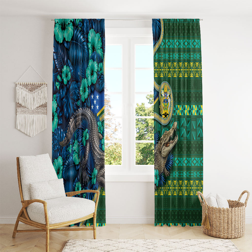 Solomon Islands Independence Day Window Curtain Crocodile Hibiscus Tribal Pattern DT05 - Polynesian Pride