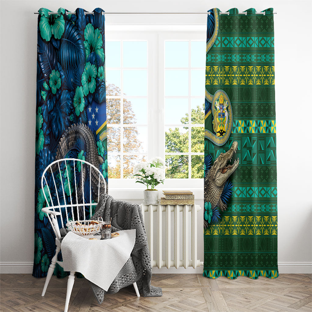 Solomon Islands Independence Day Window Curtain Crocodile Hibiscus Tribal Pattern DT05 - Polynesian Pride