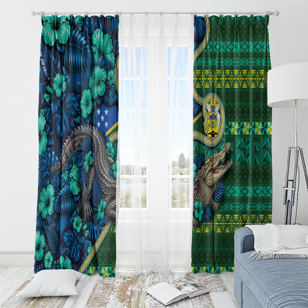 Solomon Islands Independence Day Window Curtain Crocodile Hibiscus Tribal Pattern DT05 - Polynesian Pride