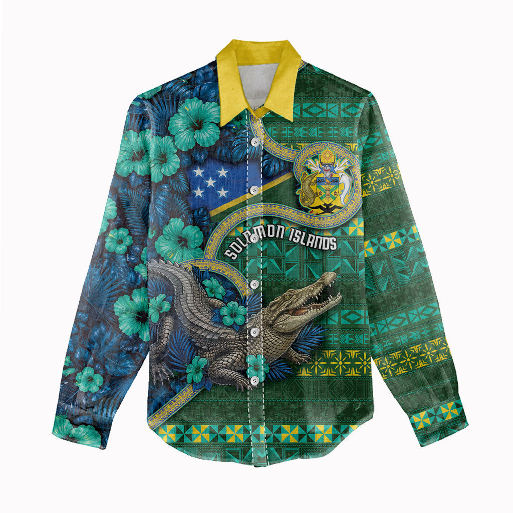 Personalised Solomon Islands Independence Day Women Casual Shirt Crocodile Hibiscus Tribal Pattern DT05 - Polynesian Pride
