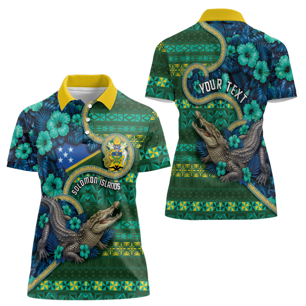 Personalised Solomon Islands Independence Day Women Polo Shirt Crocodile Hibiscus Tribal Pattern DT05 - Polynesian Pride