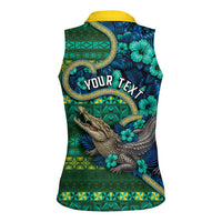 Personalised Solomon Islands Independence Day Women Sleeveless Polo Shirt Crocodile Hibiscus Tribal Pattern DT05 - Polynesian Pride