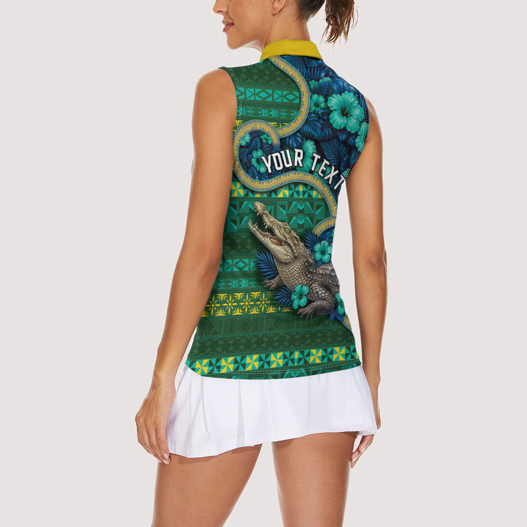 Personalised Solomon Islands Independence Day Women Sleeveless Polo Shirt Crocodile Hibiscus Tribal Pattern DT05 - Polynesian Pride