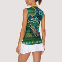 Personalised Solomon Islands Independence Day Women Sleeveless Polo Shirt Crocodile Hibiscus Tribal Pattern DT05 - Polynesian Pride