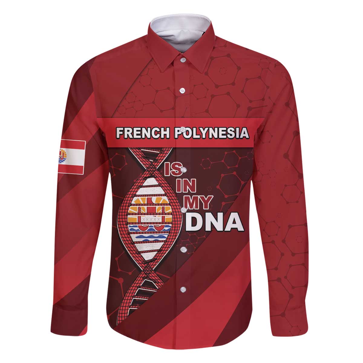 French Polynesia Is In My DNA Family Matching Off The Shoulder Long Sleeve Dress and Hawaiian Shirt DT05 Dad's Shirt - Long Sleeve Red - Polynesian Pride