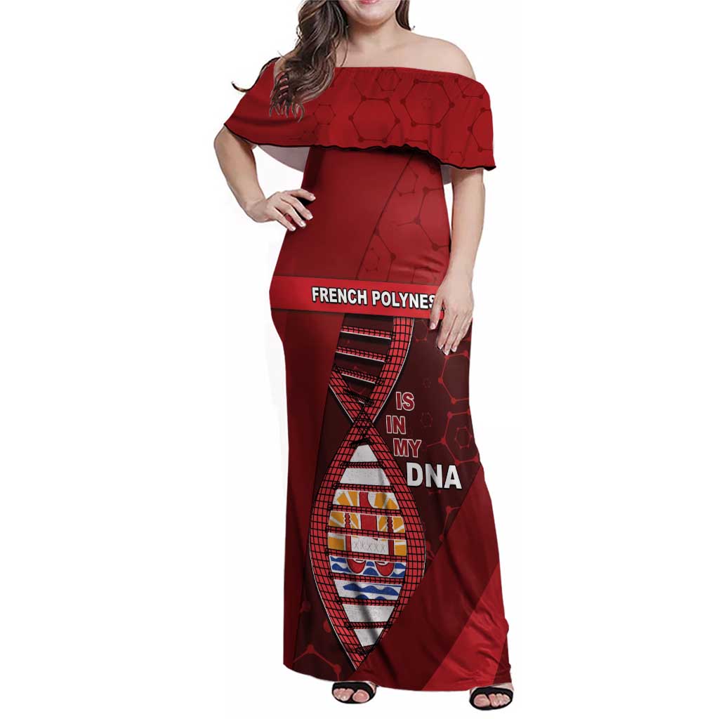 French Polynesia Is In My DNA Family Matching Off Shoulder Maxi Dress and Hawaiian Shirt DT05 Mom's Dress Red - Polynesian Pride
